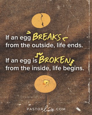 If an egg breaks from the outside, life ends. if an egg is broken from the inside, life begins. Quote by Pastor Lia (Cecilia Chan).