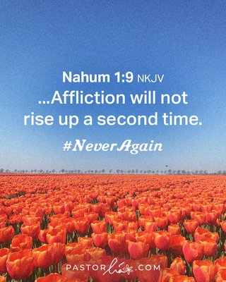 …Affliction will not rise up a second time. Nahum 1:9 New King James Version.